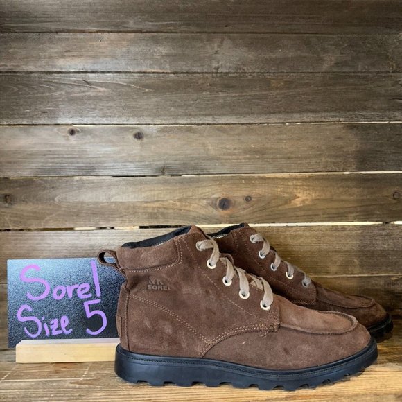 Womens Sorel Madson Brown Suede Moc Toe Waterproof Winter Ankle Boots Size 6.5 M - Picture 1 of 6